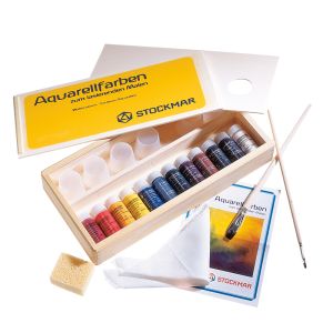 Stockmar Aquarellfärg i en trälåda - 12 mixade färger 